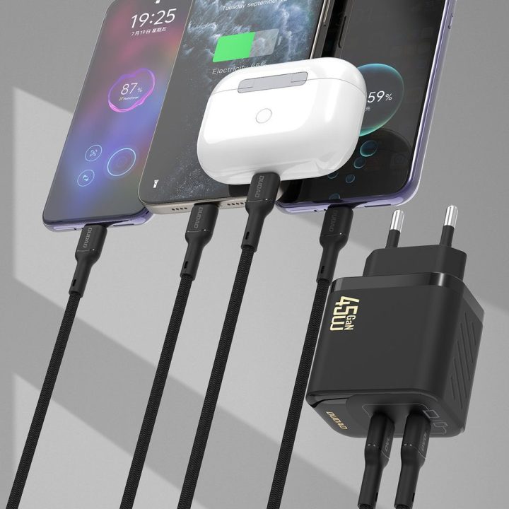 Sieninis USB-C įkroviklis telefonui 45W GaN su laidu