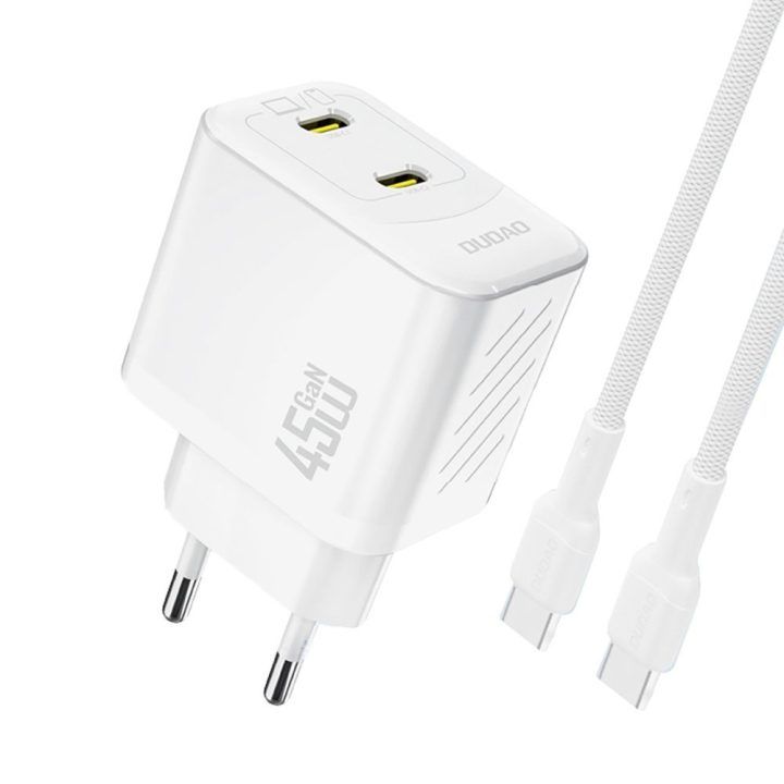 Sieninis įkroviklis telefonui 45W 2xUSB-C su laidu