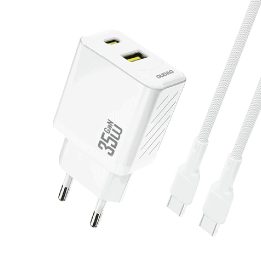 Sieninis USB įkroviklis 35W su USB-C laidu baltas