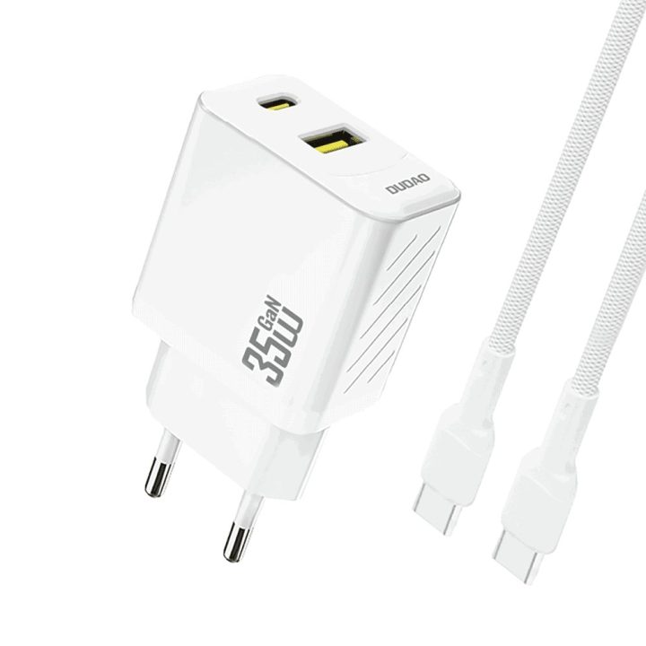 Sieninis USB įkroviklis 35W su USB-C laidu baltas