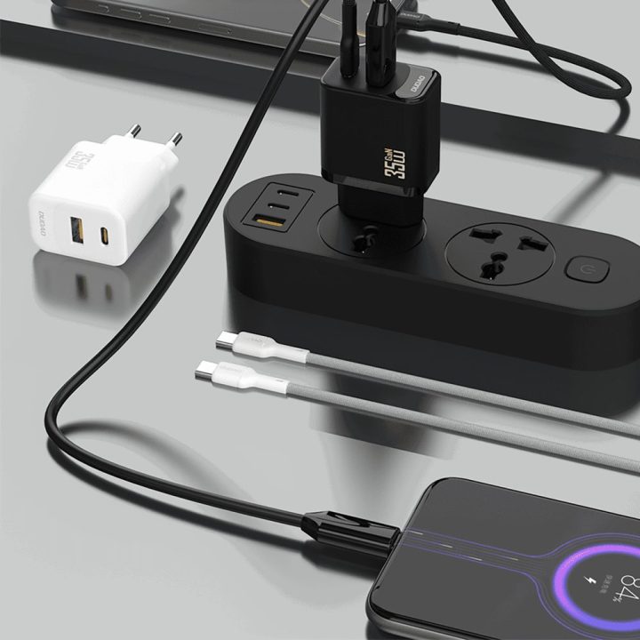 Sieninis USB įkroviklis 35W su USB-C laidu baltas