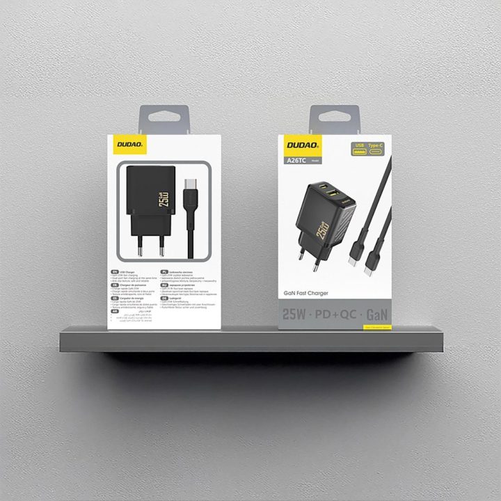 Sieninis USB įkroviklis 25W GaN su USB-C laidu
