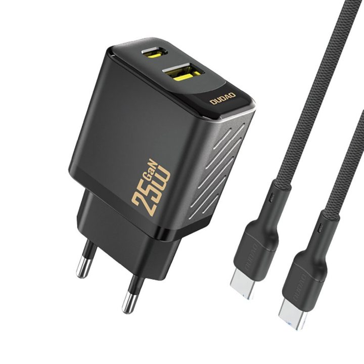 Sieninis USB įkroviklis 25W GaN su USB-C laidu