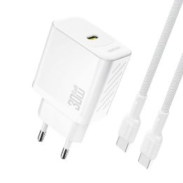 Sieninis įkroviklis telefonui 30W USB-C su laidu baltas