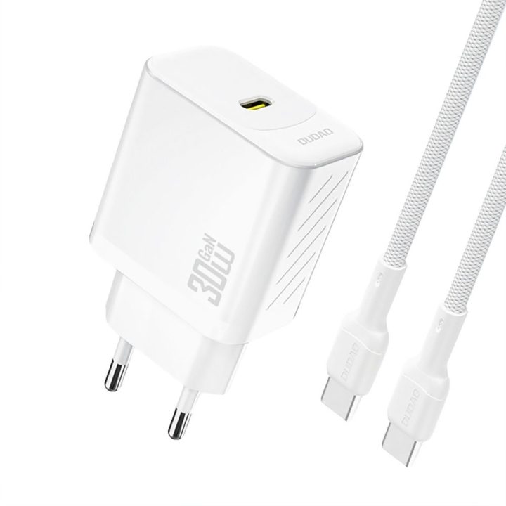 Sieninis įkroviklis telefonui 30W USB-C su laidu baltas