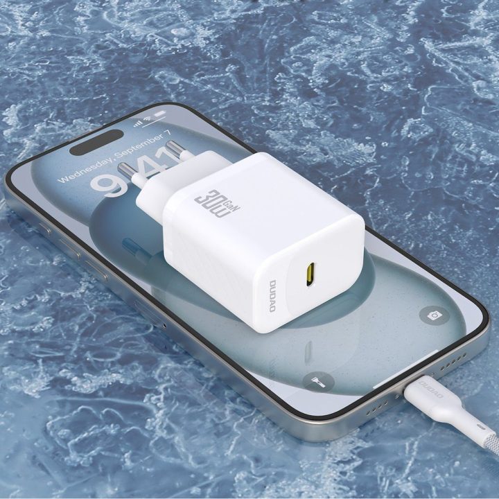 Sieninis įkroviklis telefonui 30W USB-C su laidu baltas