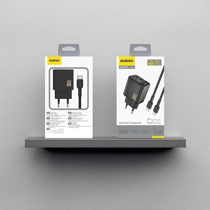 Sieninis telefono įkroviklis 30W GaN USB-A USB-C su laidu