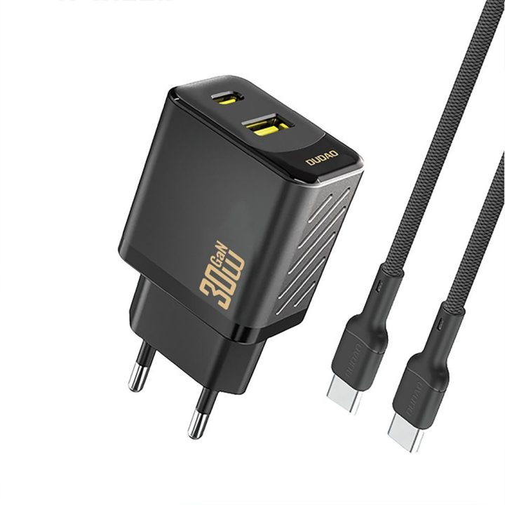 Sieninis telefono įkroviklis 30W GaN USB-A USB-C su laidu