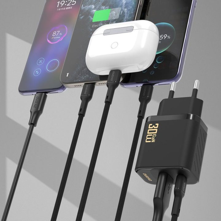 Sieninis telefono įkroviklis 30W GaN USB-A USB-C su laidu