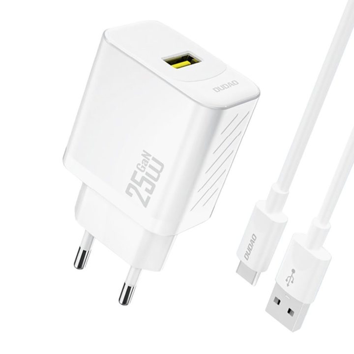 Sieninis USB įkroviklis 25W su USB-A–USB-C laidu baltas