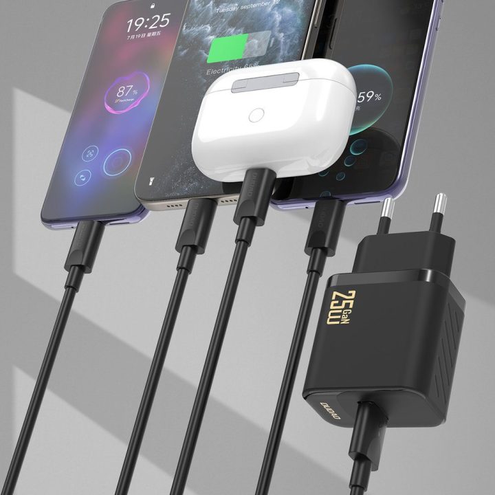Sieninis USB įkroviklis 25W su USB-A–USB-C laidu baltas