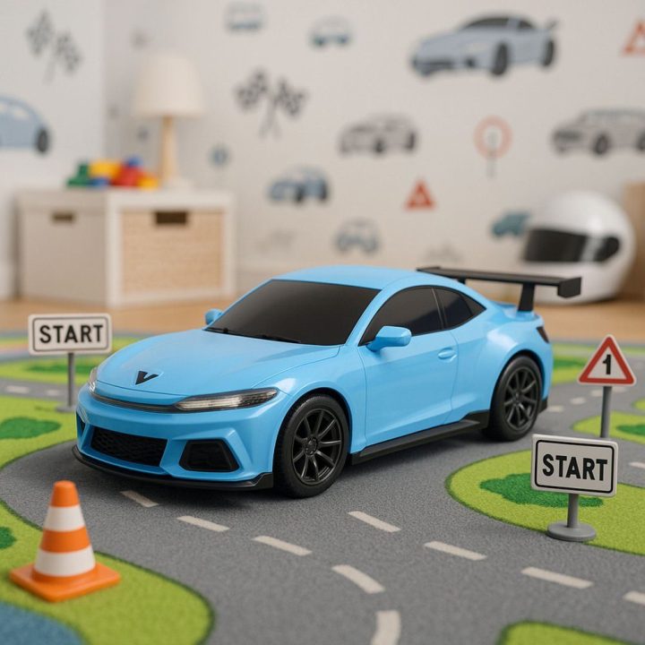 Elektrinis sportinis R/C automobilis su įkrovimo stotele mėlynas