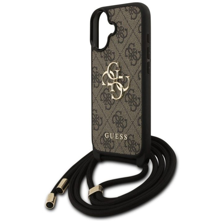 Dėklas telefonui iPhone 17 su virvele rudu dizainu Guess