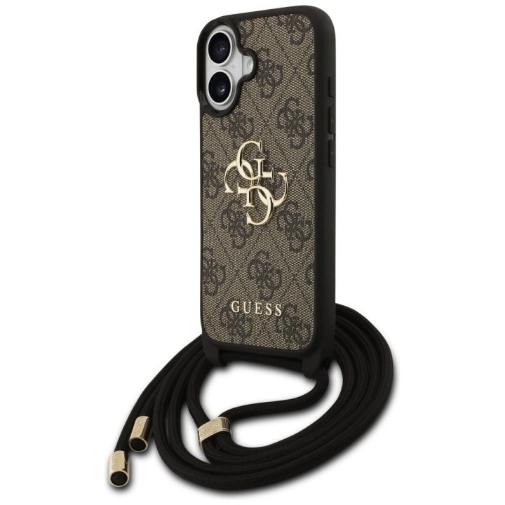 Dėklas telefonui iPhone 17 su virvele rudu dizainu Guess