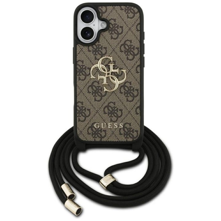 Dėklas telefonui iPhone 17 su virvele rudu dizainu Guess
