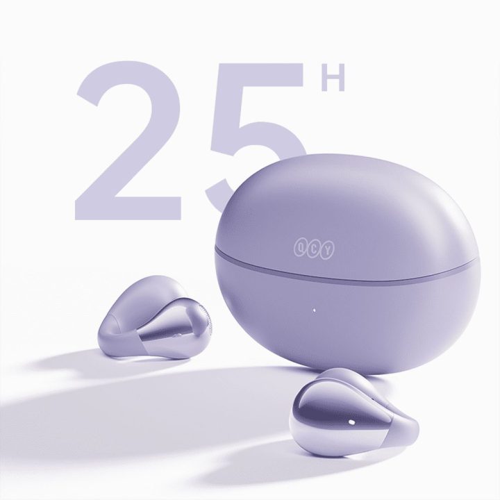 Belaidės ausinės su kabliuku IPX4 Bluetooth 5.4, violetinės QCY Crossky C30