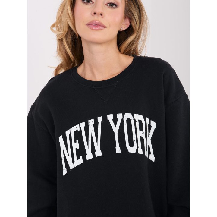 Džemperis be gobtuvo juodas su užrašu NEW YORK