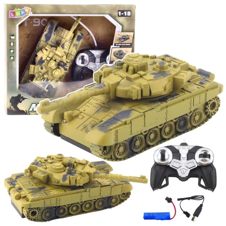 RC tankas T90 su šviesomis ir garsais 1:18 mastelio