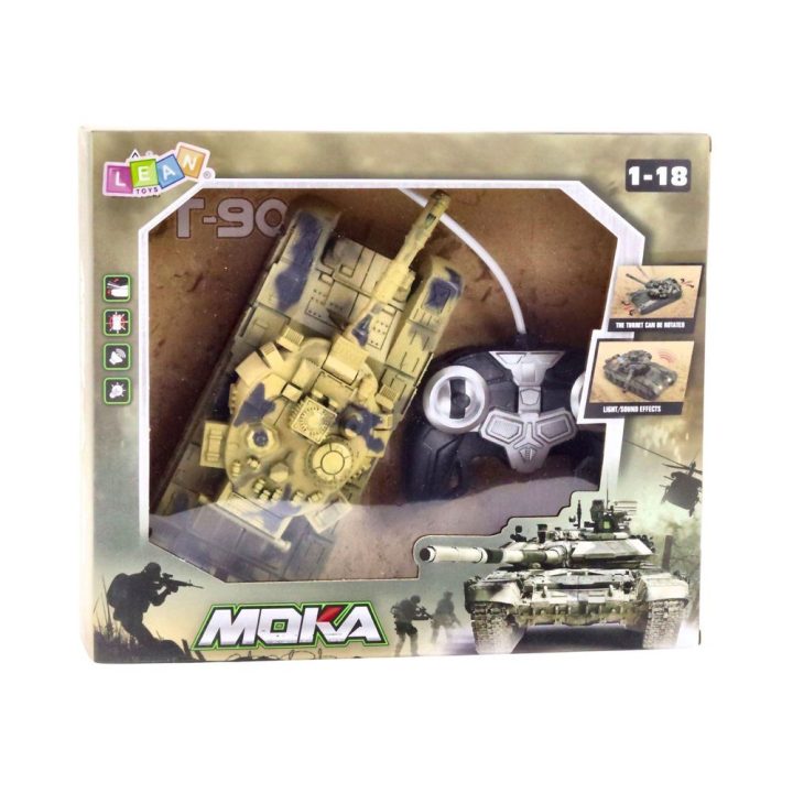 RC tankas T90 su šviesomis ir garsais 1:18 mastelio