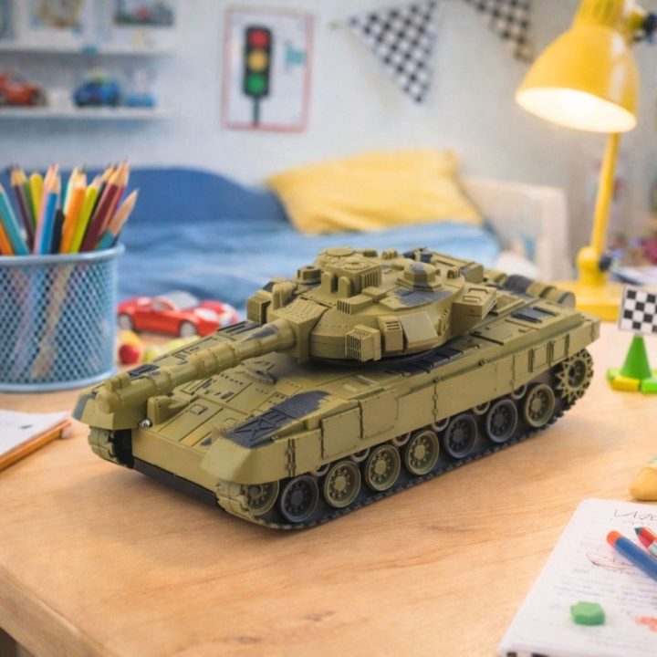 RC tankas T90 su šviesomis ir garsais 1:18 mastelio