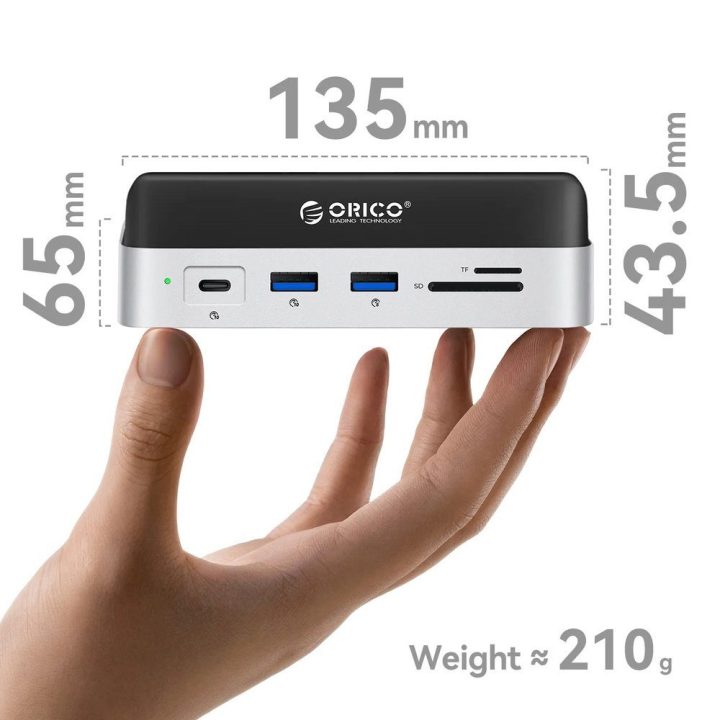 Diskų stotelė su SSD lizdu Orico MiniDock 10-in-1, sidabrinė
