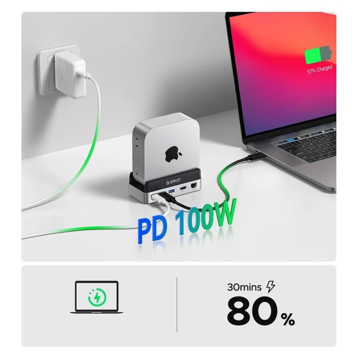 Diskų stotelė su SSD lizdu Orico MiniDock 10-in-1, sidabrinė