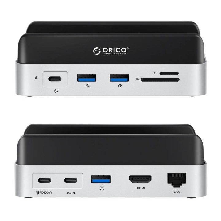 Diskų stotelė su SSD lizdu Orico MiniDock 10-in-1, sidabrinė