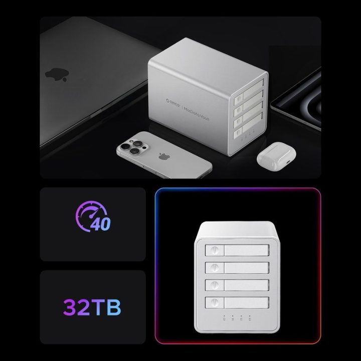 4 lizdų M.2 NVMe SSD diskų array dėžutė Orico balta