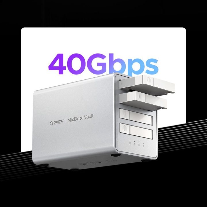 4 lizdų M.2 NVMe SSD diskų array dėžutė Orico balta