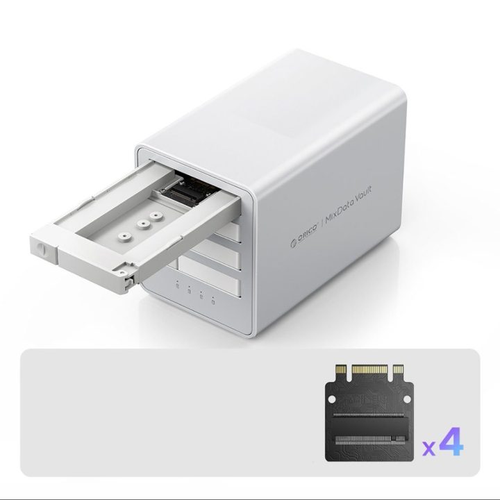 4 lizdų M.2 NVMe SSD diskų array dėžutė Orico balta