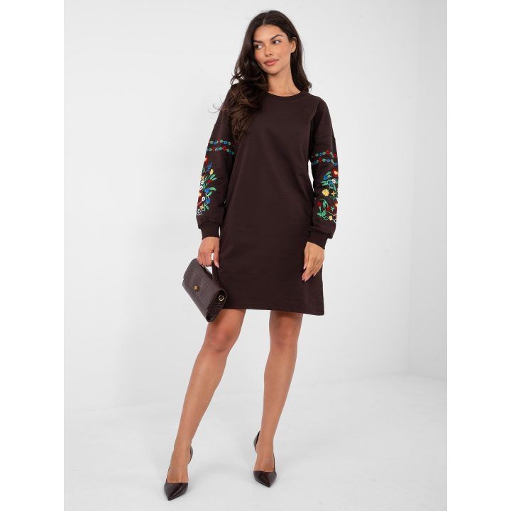 Suknelė ilgomis rankovėmis tamsiai ruda