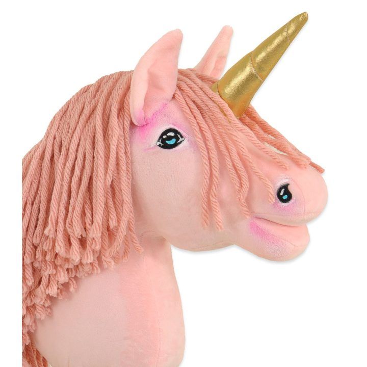 Vienaragis ant lazdos Hobby Horse rožinis su auksiniu ragu