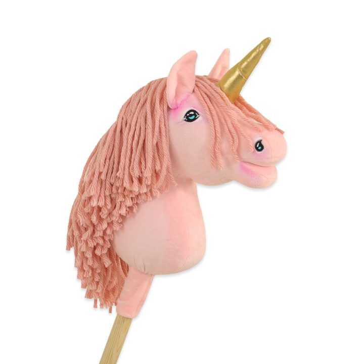 Vienaragis ant lazdos Hobby Horse rožinis su auksiniu ragu