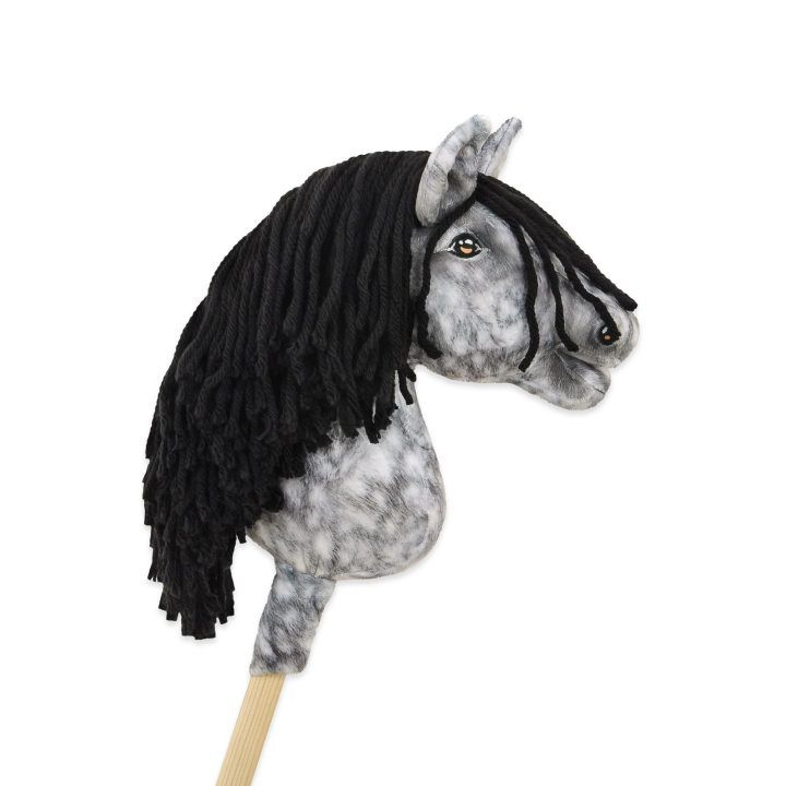 Hobby Horse lazdelinis arkliukas dapple grey su juoda karčiais Super Hobby Horse Premium