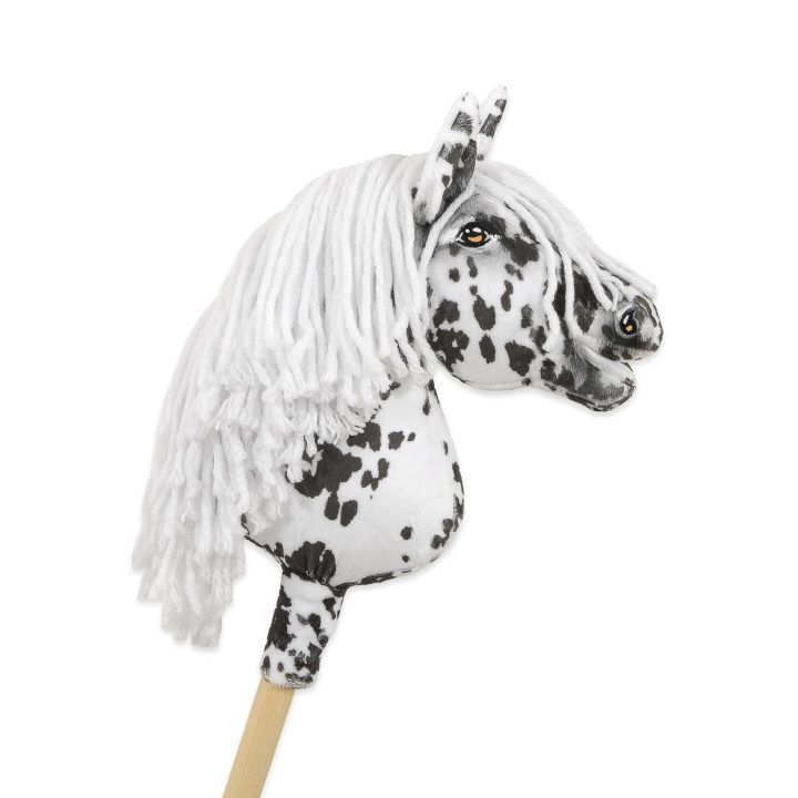 Hobby Horse lazdelinis arkliukas leopardinis su balta karčiais A4