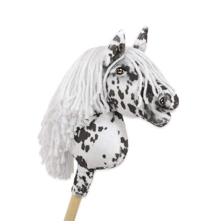 Hobby Horse lazdelinis arkliukas leopardinis su balta karčiais A4