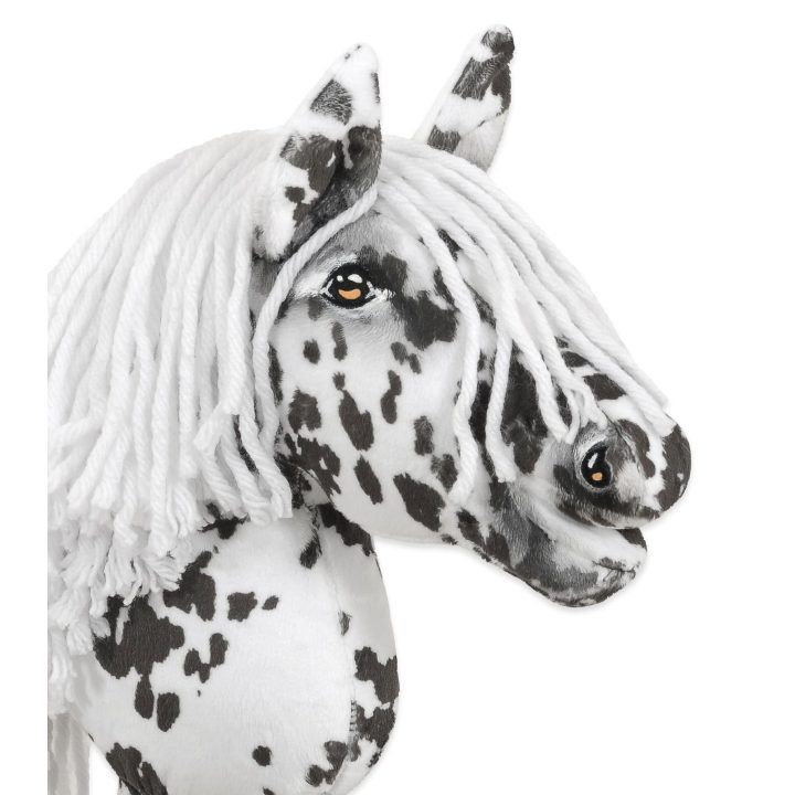 Hobby Horse lazdelinis arkliukas leopardinis su balta karčiais A4