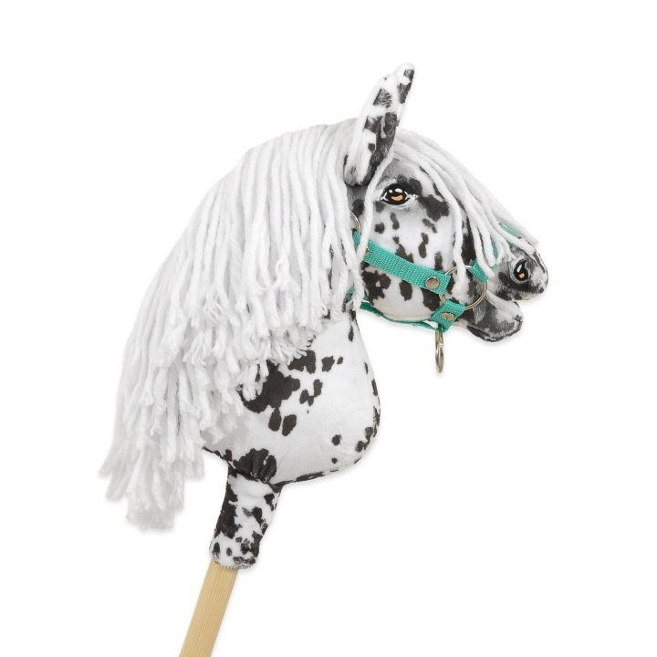 Hobby Horse lazdelinis arkliukas leopardinis su balta karčiais A4