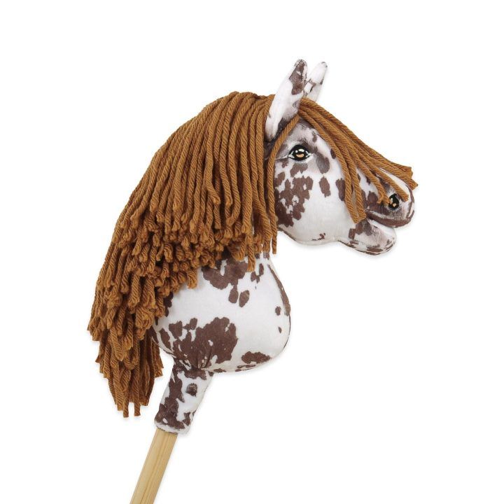 Hobby Horse lazdelinis arkliukas rudas leopardinis su ruda karčiais Premium A4