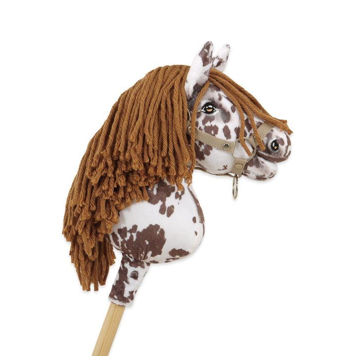 Hobby Horse lazdelinis arkliukas rudas leopardinis su ruda karčiais Premium A4