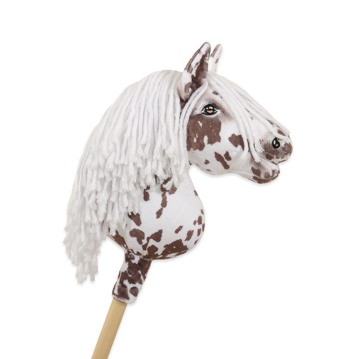 Hobby Horse lazdelinis arkliukas rudas leopardas su balta karčiais A4