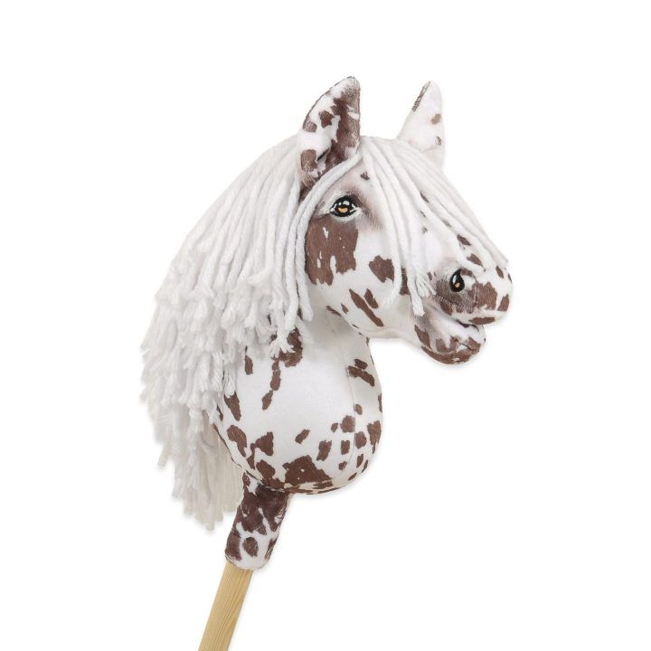 Hobby Horse lazdelinis arkliukas rudas leopardas su balta karčiais A4