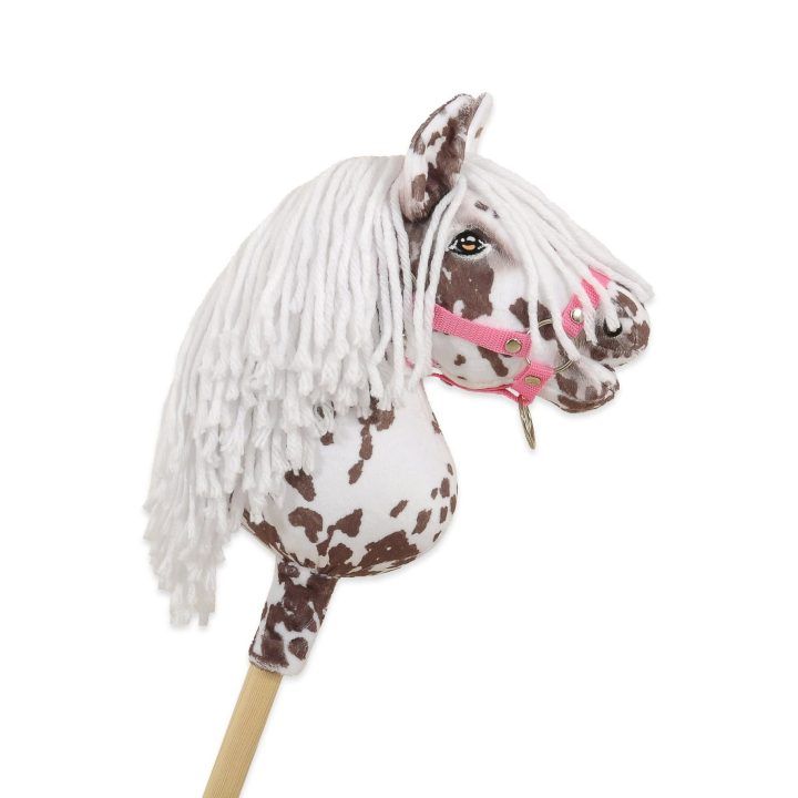 Hobby Horse lazdelinis arkliukas rudas leopardas su balta karčiais A4