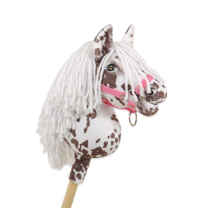 Hobby Horse lazdelinis arkliukas rudas leopardas su balta karčiais A4