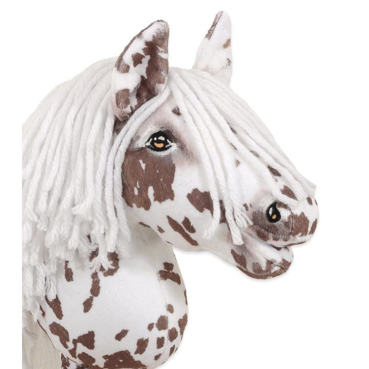 Hobby Horse lazdelinis arkliukas rudas leopardas su balta karčiais A4