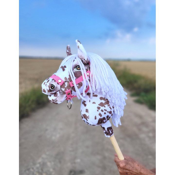 Hobby Horse lazdelinis arkliukas rudas leopardas su balta karčiais A4