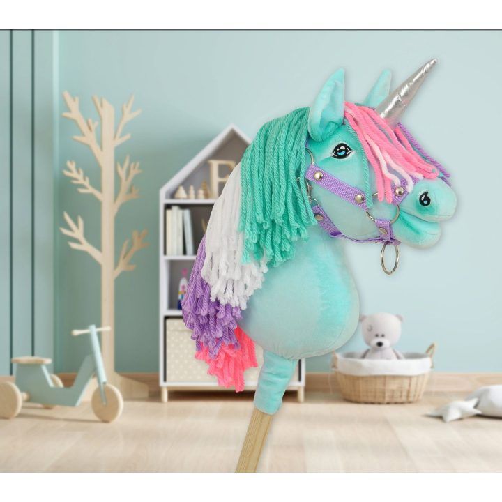 Hobby Horse vienaragis lazdoje su spalvota karčiene ir sidabriniu ragu
