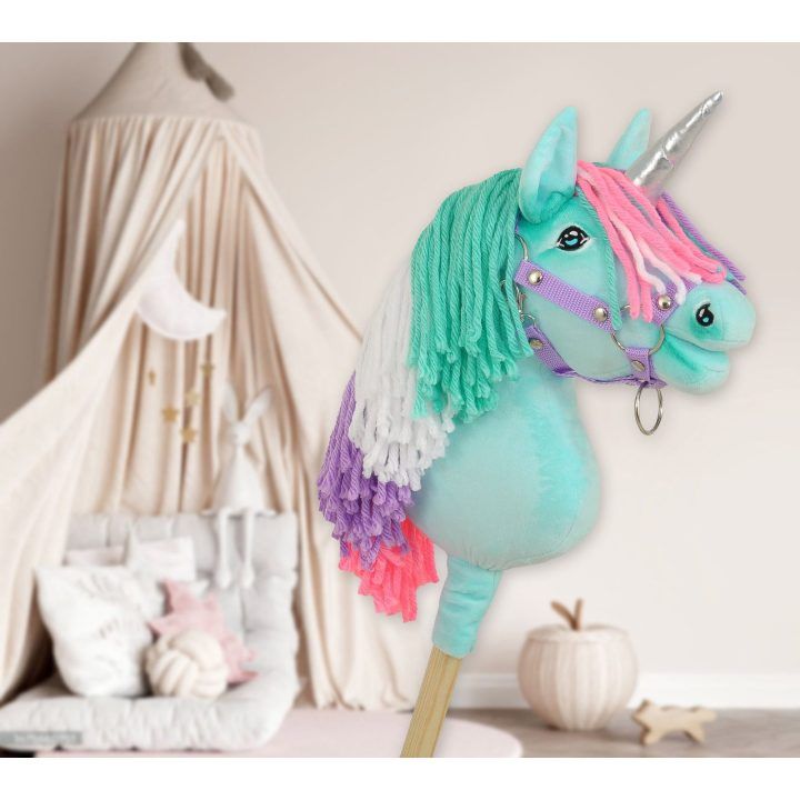 Hobby Horse vienaragis lazdoje su spalvota karčiene ir sidabriniu ragu