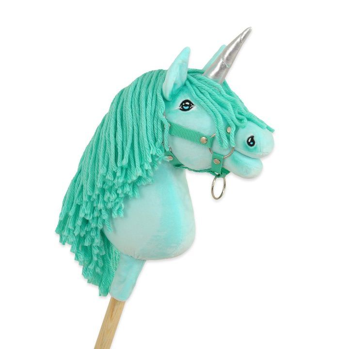 Hobby Horse vienaragis ant lazdos mėtų spalvos su sidabriniu ragu