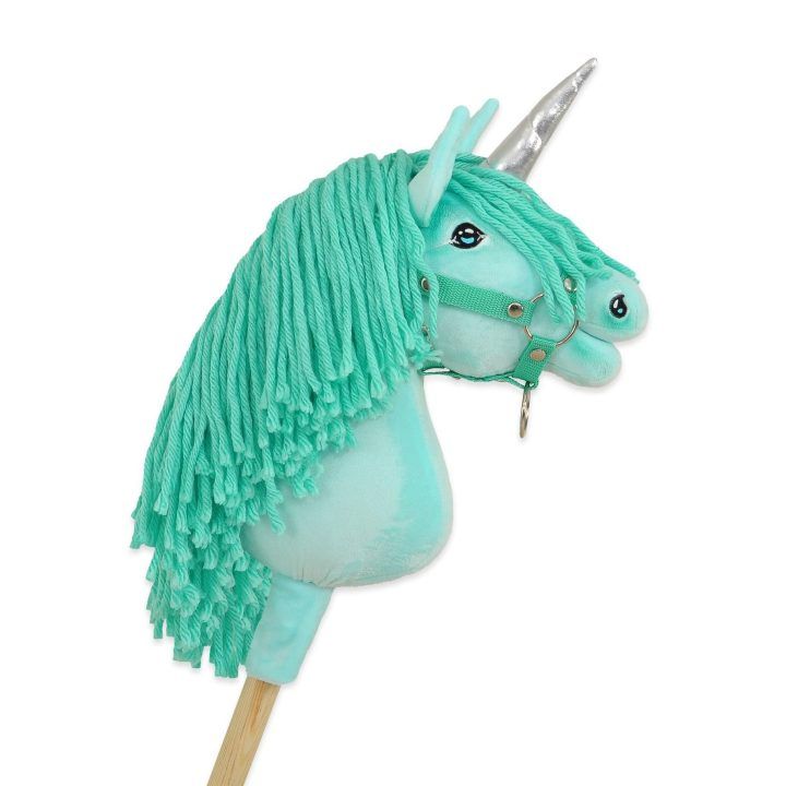 Hobby Horse vienaragis ant lazdos mėtų spalvos su sidabriniu ragu
